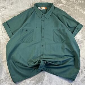 Vintage Go Away Garage Work Shirt Mens 4XL Green Mechanic Shop Skull Graphic